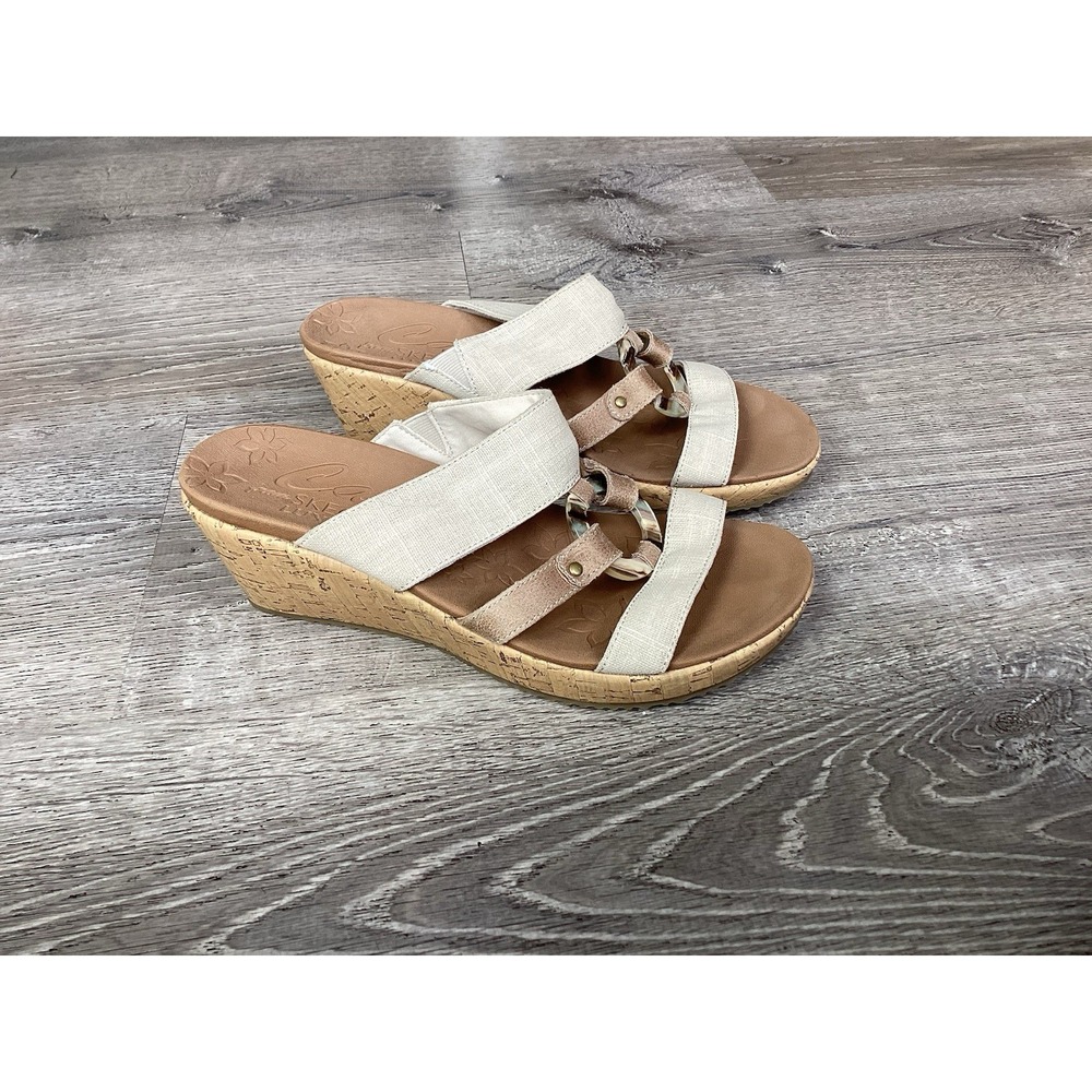 Skechers Sandals Womens 9.5 Sail Away Wedge Slides Beige Casual Cork 32953